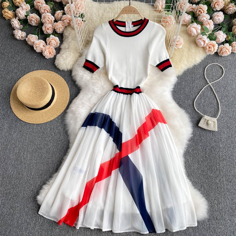 New Summer Collection Long Pleated Round Neck Short Sleeve Dress CODE: KAR1214