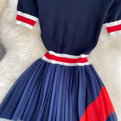 New Summer Collection Long Pleated Round Neck Short Sleeve Dress CODE: KAR1214