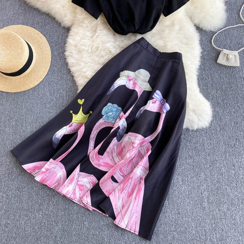 New Black T-Shirt Top, Long Midi Skirt, Two Piece Set CODE: KAR1216