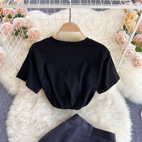 New Black T-Shirt Top, Long Midi Skirt, Two Piece Set CODE: KAR1216