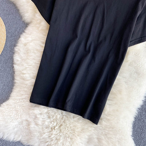 New Black T-Shirt Top, Long Midi Skirt, Two Piece Set CODE: KAR1216
