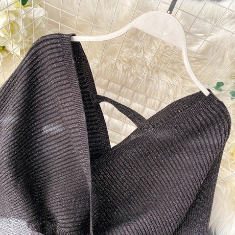 New Shiny, Sexy, V Neck, Puff Sleeves, Elastic Sheath, Solid Color, Bow Sash, Pencil Knit Dress CODE: KAR1222