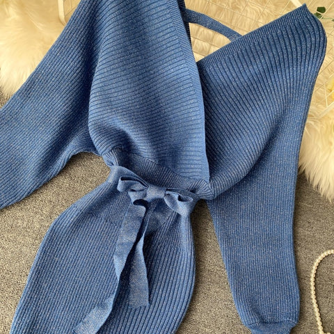 New Shiny, Sexy, V Neck, Puff Sleeves, Elastic Sheath, Solid Color, Bow Sash, Pencil Knit Dress CODE: KAR1222