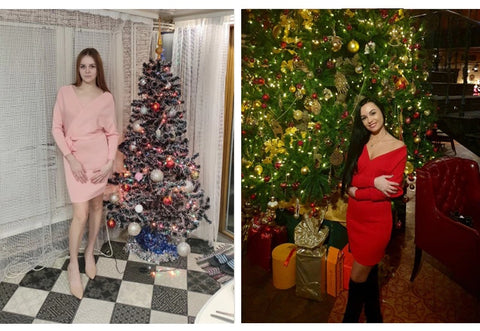 New Winter Collection  Elegant Outfit with Long Batwing Sleeves, V-Neck, Knit Sweater Dress CODE: KAR1223