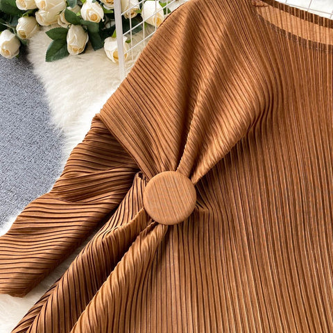 New Chic and Simple Outfit, Solid Color with Pleats, Straight Round Neck Midi Dress CODE: KAR1225