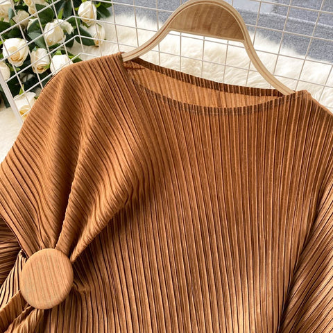 New Chic and Simple Outfit, Solid Color with Pleats, Straight Round Neck Midi Dress CODE: KAR1225