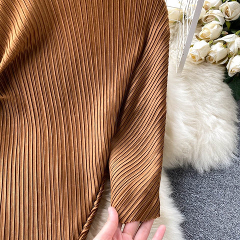 New Chic and Simple Outfit, Solid Color with Pleats, Straight Round Neck Midi Dress CODE: KAR1225