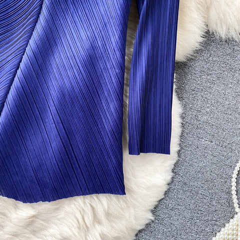 New Long Sleeve V-Neck Top, Wide Legs, Solid Color Pleated Two Piece Set CODE: KAR1226