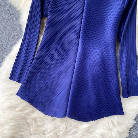 New Long Sleeve V-Neck Top, Wide Legs, Solid Color Pleated Two Piece Set CODE: KAR1226