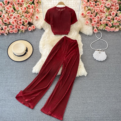 New Casual, Round Neck, Short Sleeve + Loose Pants Two Piece Set CODE: KAR1228