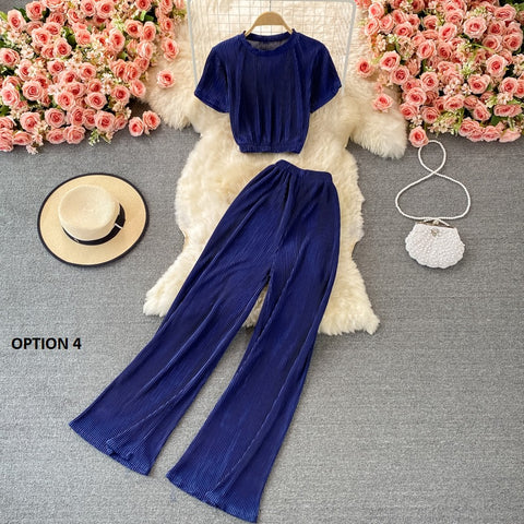 New Casual, Round Neck, Short Sleeve + Loose Pants Two Piece Set CODE: KAR1228