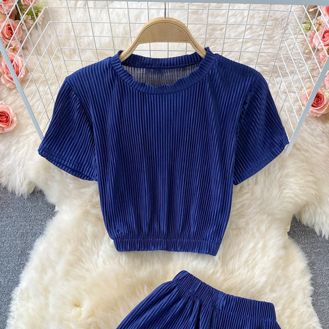 New Casual, Round Neck, Short Sleeve + Loose Pants Two Piece Set CODE: KAR1228