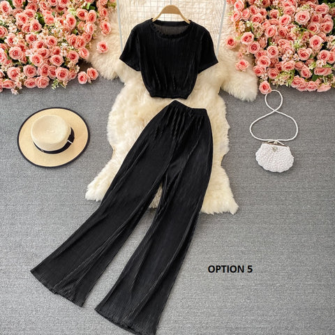 New Casual, Round Neck, Short Sleeve + Loose Pants Two Piece Set CODE: KAR1228