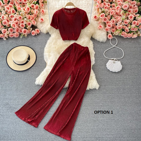 New Casual, Round Neck, Short Sleeve + Loose Pants Two Piece Set CODE: KAR1228