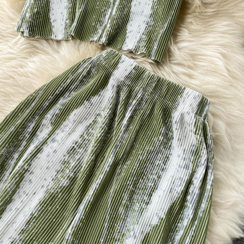 New short sleeve top and high waist pants, pleated Two piece Set CODE: KAR1229