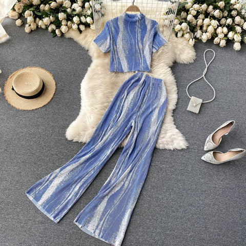New short sleeve top and high waist pants, pleated Two piece Set CODE: KAR1229