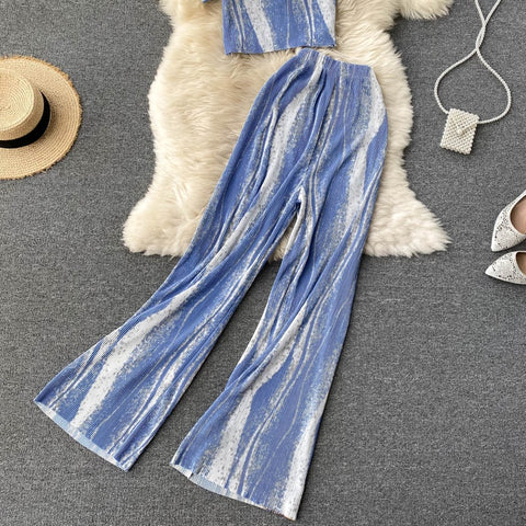 New short sleeve top and high waist pants, pleated Two piece Set CODE: KAR1229