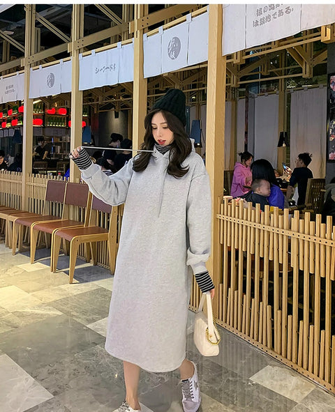 New Oversized, Loose Sweatshirt, Long, Patchwork, Striped Collar and Cuff, Casual Hoodie Coat CODE: KAR1231