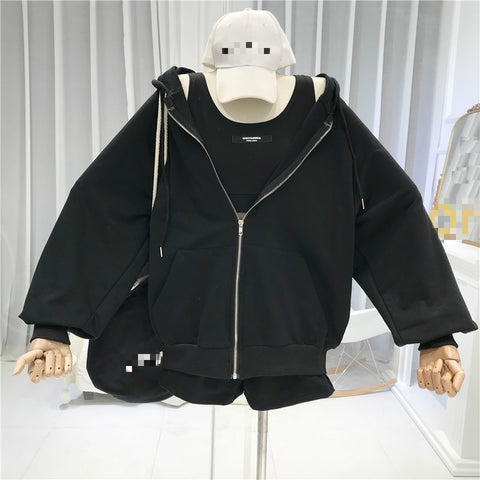 New Casual Sexy Three Piece Set Matching Everything Waistcoat, Shorts, Hooded Zipper Jacket CODE: KAR1233