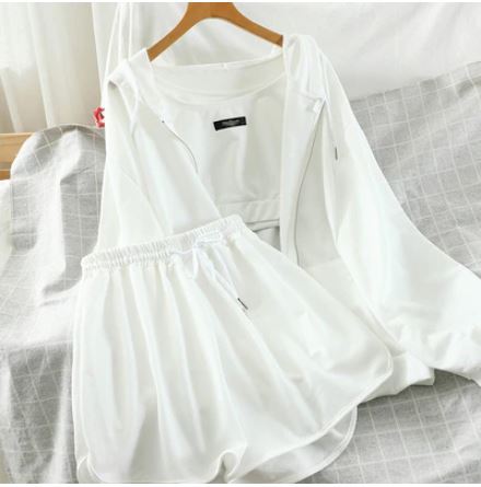 New Casual Sexy Three Piece Set Matching Everything Waistcoat, Shorts, Hooded Zipper Jacket CODE: KAR1233