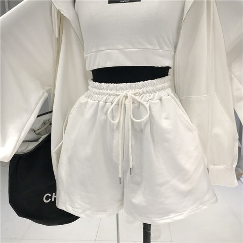 New Casual Sexy Three Piece Set Matching Everything Waistcoat, Shorts, Hooded Zipper Jacket CODE: KAR1233