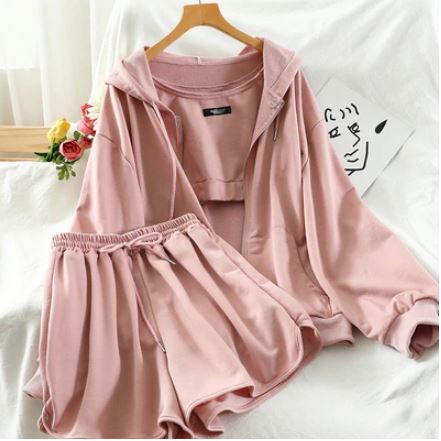 New Casual Sexy Three Piece Set Matching Everything Waistcoat, Shorts, Hooded Zipper Jacket CODE: KAR1233