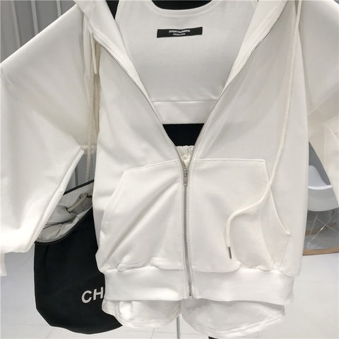 New Casual Sexy Three Piece Set Matching Everything Waistcoat, Shorts, Hooded Zipper Jacket CODE: KAR1233