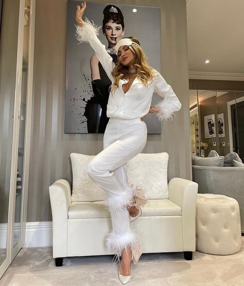 New  Feathers, Long Sleeves, Notched Collar, Single Breasted, Top, Loose Pants 2 Piece Set CODE: KAR1236
