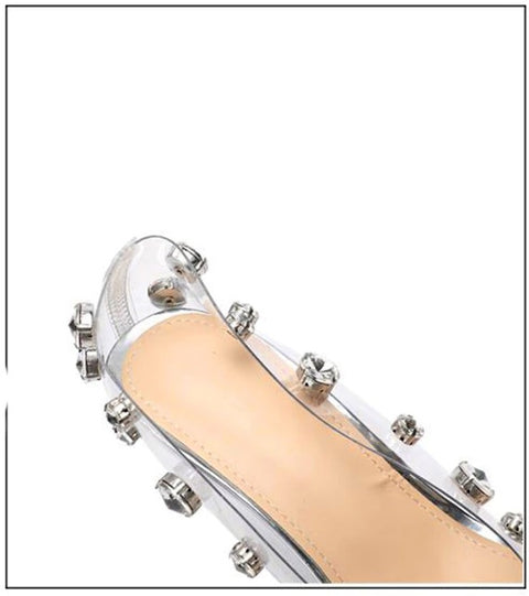 Transparent Crystal Rivets Shallow Thin High Heel CODE: KAR1238