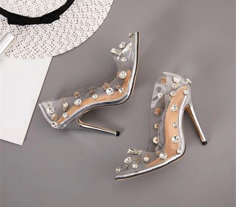 Transparent Crystal Rivets Shallow Thin High Heel CODE: KAR1238
