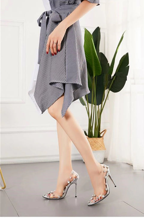 Transparent Crystal Rivets Shallow Thin High Heel CODE: KAR1238