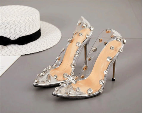 Transparent Crystal Rivets Shallow Thin High Heel CODE: KAR1238