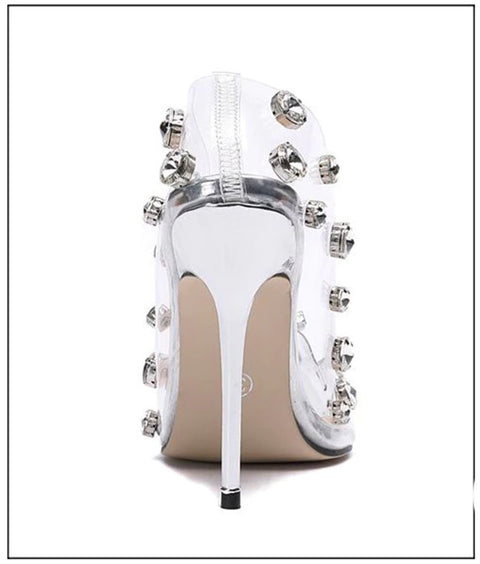 Transparent Crystal Rivets Shallow Thin High Heel CODE: KAR1238