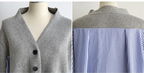 V-neck wool cardigan, pretty with buttons, in patchwork top CODE: KAR1243