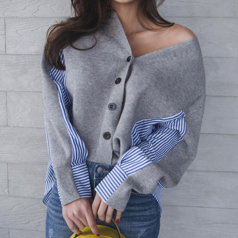 V-neck wool cardigan, pretty with buttons, in patchwork top CODE: KAR1243