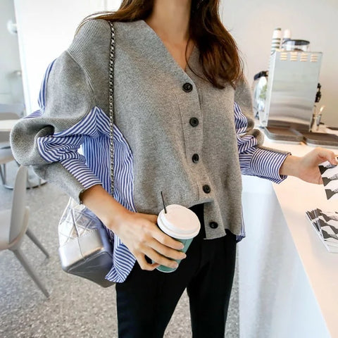 V-neck wool cardigan, pretty with buttons, in patchwork top CODE: KAR1243