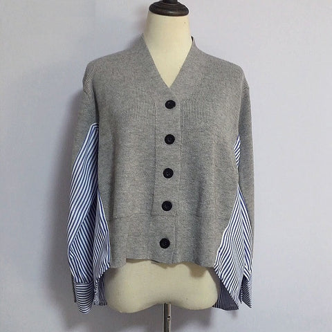 V-neck wool cardigan, pretty with buttons, in patchwork top CODE: KAR1243