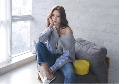 V-neck wool cardigan, pretty with buttons, in patchwork top CODE: KAR1243