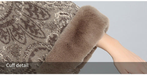 Knitted Cardigan in Faux Rabbit Fur, Thick Warm, Cashmere Flower Collar, Hooded, Poncho CODE: KAR1244