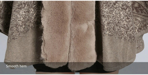 Knitted Cardigan in Faux Rabbit Fur, Thick Warm, Cashmere Flower Collar, Hooded, Poncho CODE: KAR1244
