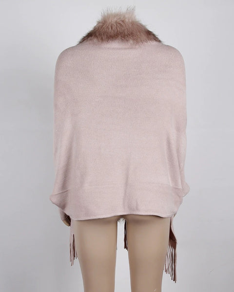 New fur collar, fringes, oversized, winter poncho and cape, bat sleeves, Cardigan shawl CODE: KAR1245