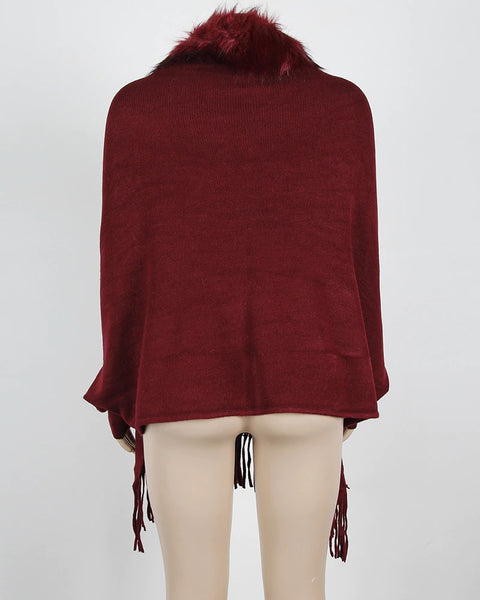 New fur collar, fringes, oversized, winter poncho and cape, bat sleeves, Cardigan shawl CODE: KAR1245