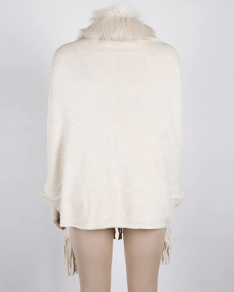 New fur collar, fringes, oversized, winter poncho and cape, bat sleeves, Cardigan shawl CODE: KAR1245