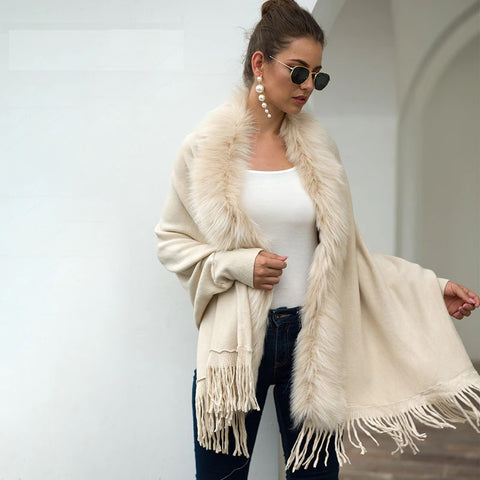New fur collar, fringes, oversized, winter poncho and cape, bat sleeves, Cardigan shawl CODE: KAR1245