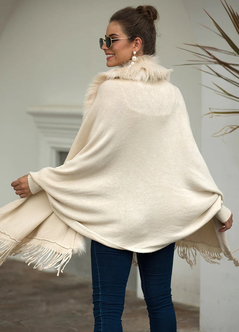 New fur collar, fringes, oversized, winter poncho and cape, bat sleeves, Cardigan shawl CODE: KAR1245