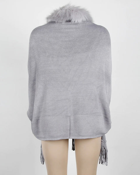New fur collar, fringes, oversized, winter poncho and cape, bat sleeves, Cardigan shawl CODE: KAR1245
