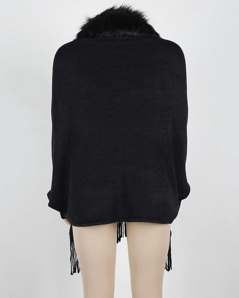New fur collar, fringes, oversized, winter poncho and cape, bat sleeves, Cardigan shawl CODE: KAR1245