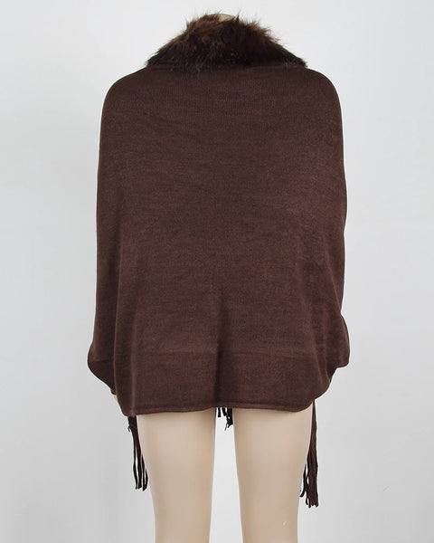 New fur collar, fringes, oversized, winter poncho and cape, bat sleeves, Cardigan shawl CODE: KAR1245
