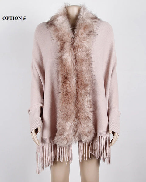 New fur collar, fringes, oversized, winter poncho and cape, bat sleeves, Cardigan shawl CODE: KAR1245