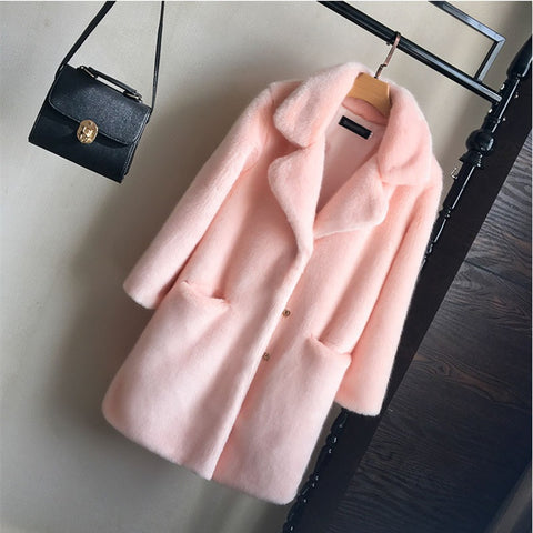 New casual, thick, warm, long, loose, solid color, turn-down collar, winter coat CODE: KAR1246